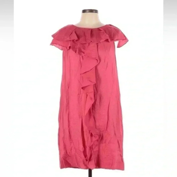 BCBGMAXAZRIA Pink Ruffle Cocktail Sheath Dress Women’s Size 10 Medium M - Picture 1 of 2